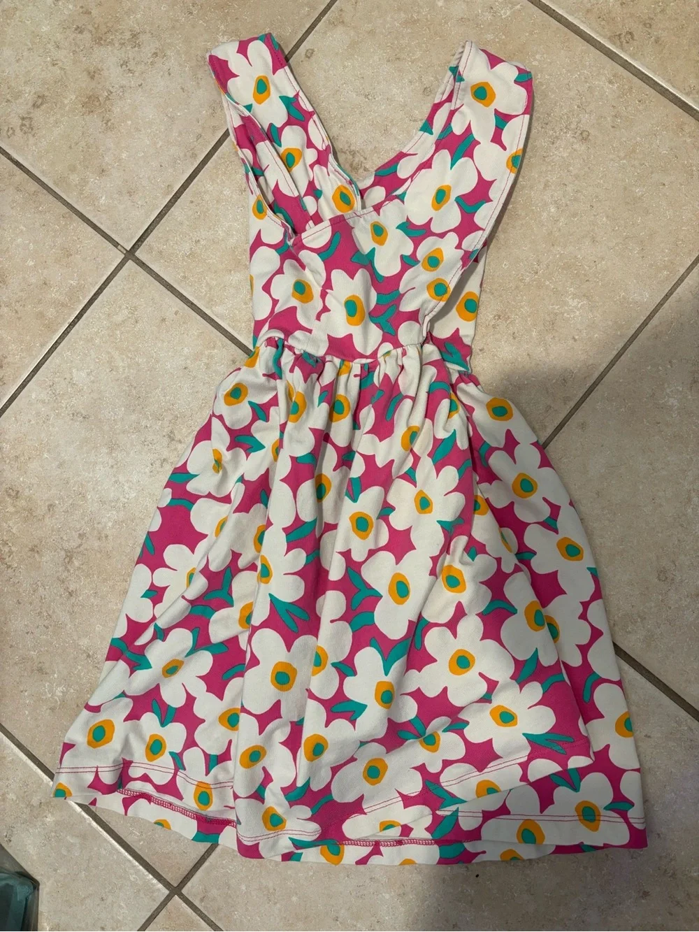 Hanna Andersson Girls' Pink Floral Tank Dress with White Daisy Print
